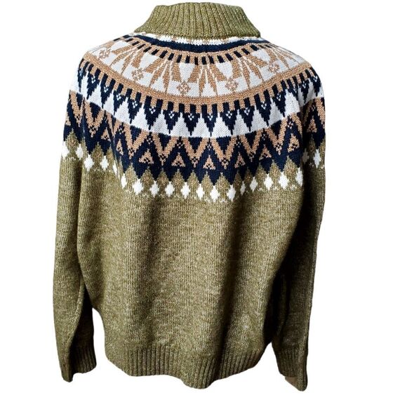 TOMMY HILFIGER Metallic Ribbed Trim Fair Isle Pattern Pullover Sweater Size L - Picture 3 of 7